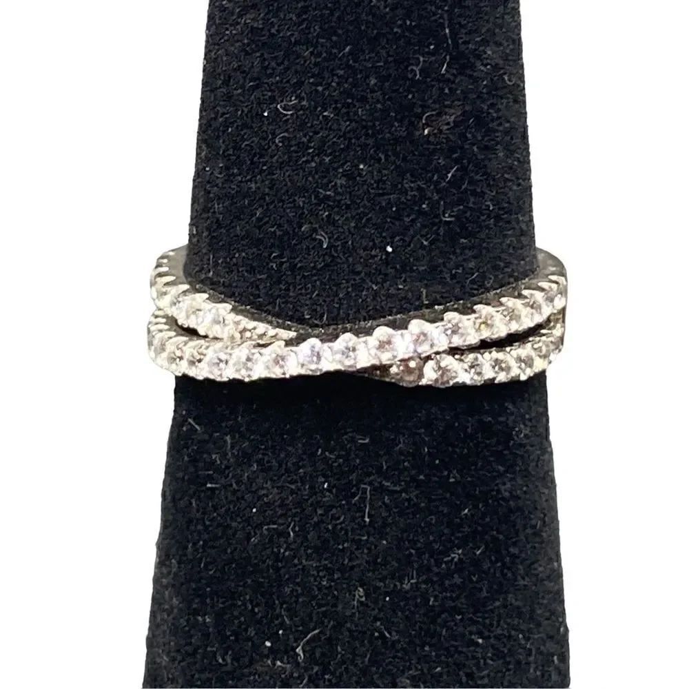 Sterling silver 925 Cz double eternity band with center crossover feature size 7